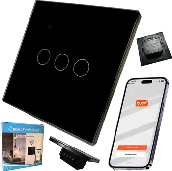 vypínač DOTYKOVÝ SPÍNAČ ČERNÝ SKLENĚNÝ TŘÍKANÁLOVÝ TŘI TLAČÍTKA SMART TUYA