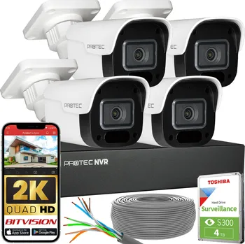 Bezpečnostní kamera Monitorovací sada 4 IP PoE kamer 4Mpx s mikrofonem, online náhled a HDD