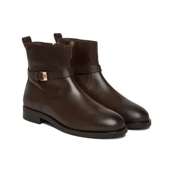 Dámské kozačky Polokozačky Tommy Hilfiger Th Buckle Riding Leather Bootie FW0FW08781 Hnědá 38