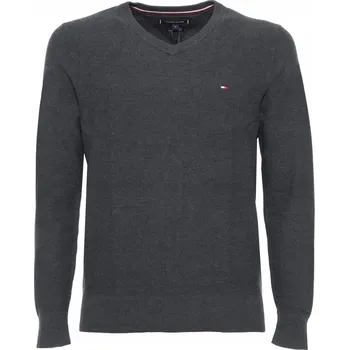 Podprsenka Tommy Hilfiger svetr Fine Structured V Neck GRAFITOVÝ vel. M