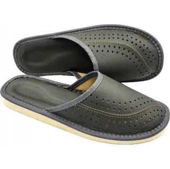 Dámské pantofle PAPUČE kožené ŠEDÉ KLASICKÉ 40–46 polský výrobek, Profilované