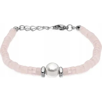 Náramek Troli Jemný růžový náramek s korálky a perlou VESB0712S-C-PET