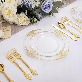 Talíř SHEIN PLASTOVÉ TALÍŘE ZLATÉ OKRAJE 10 KUSŮ