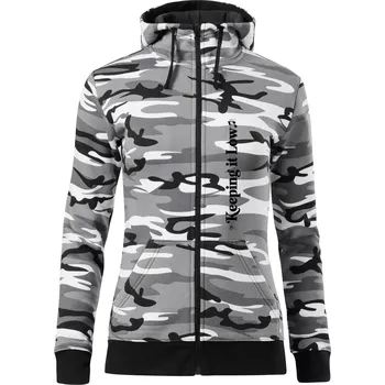 Dámská mikina KEEPING IT LOW NA VÝŠKU - basový klíč - Dámská mikina trendy zipper s kapucí - XS ( Šedý maskáč )