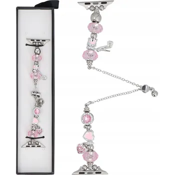 Náramek Náramek pro Apple Watch 38 40 41 mm s přívěsky, korálky a srdíčkem GlacierX růžový