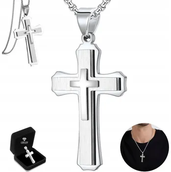 Řetízek Łańcuszek z KRZYŻYKIEM Srebrny Męski Krzyż ITALSKÝ ŘETÍZEK Diamantovaný