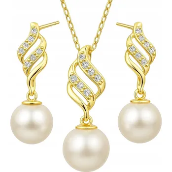 Souprava šperků SADA STŘÍBRNÝCH ŠPERKŮ S PERLOU STŘÍBRO POZLÁCENÉ