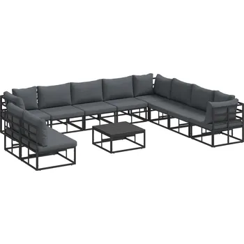 Sada zahradních pohovek s polštářem 11 pcs Černá Hliník Černá3378879