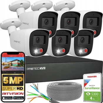 Bezpečnostní kamera Sada monitoringu 6 IP PoE kamer barevný obraz, detekce osob, 5Mpx, HDD 4TB