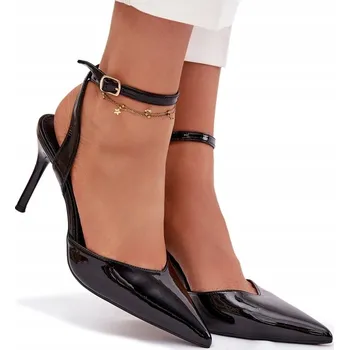 Dámské lodičky LODIČKY DÁMSKÉ LAKOVANÉ EKO KŮŽE S ODKRYTOU PATOU ČERNÉ 37