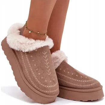 Dámská zimní obuv Dámské nazouvací sněhule s kožíškem a prošíváním, tmavě béžové, velikost 39