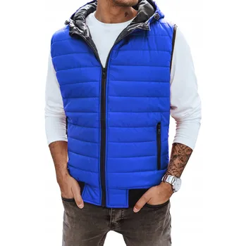 Pánská bunda Prošívaná pánská vesta bunda bez rukávů s kapucí modrá TX4268 - L