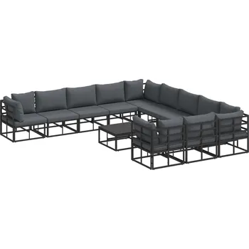 Sada zahradních pohovek s polštářem 12 pcs Černá Hliník Černá3378923