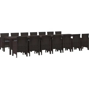 Zahradní jídelní souprava s polštáři 15 pcs Hnědá PP Hnědá3378800