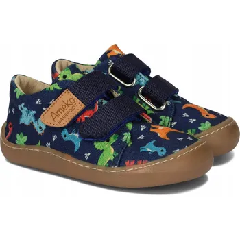 Dívčí obuv AMEKO TENISKY BAREFOOT DĚTSKÉ KOŽENÉ NEO DINO TMAVĚ MODRÉ VEL. 27