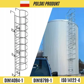 Žebřík 5908454374393 OCELOVÝ NOUZOVÝ ŽEBŘÍK S OCHRANNÝM KOŠEM 6,6 M, POZINK