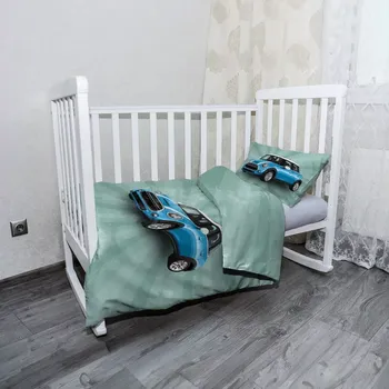 Povlečení Sablio Mikroplyšové dětské povlečení do postýlky Mini sedan Zelené pozadí - 120x90 / 40x60