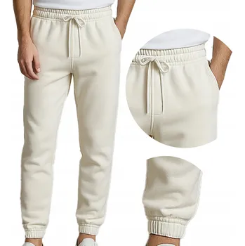Pánské Jogger Kalhoty Tepláky s Nařasenými Manžetami Krémové L