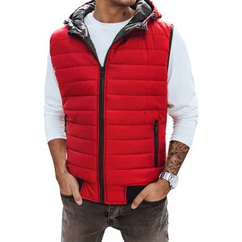 Pánská vesta Prošívaná pánská vesta bunda bez rukávů s kapucí červená TX4265 - L