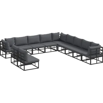 Sada zahradních pohovek s polštářem 11 pcs Černá Hliník Černá3378880