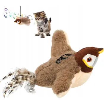 Hračka pro kočku Hračka pro kočky interaktivní plyšový ptáček - pohyb a ptačí zvuky