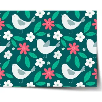 Plakát Sablio Plakát Červené kvítí s ptáčky - 60x40 cm