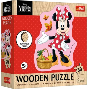 Puzzle TREFL Dřevěné obrysové puzzle Šťastná Minnie 50 dílků | 862316