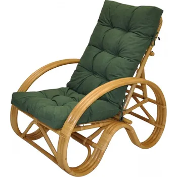 Křeslo Ratanové křeslo polohovací medové polstr tmavě zelený melír