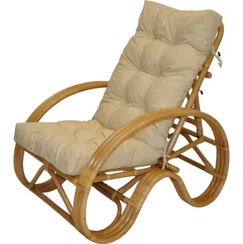 Křeslo Ratanové křeslo polohovací medové polstr světle béžový melír