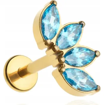 Piercing Titanový piercing do ucha labret zlatý modré zirkony helix lobe 1,2/6