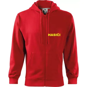 Pánská mikina Hasiči název samostatný - Mikina s kapucí na zip trendy zipper - S ( Červená )