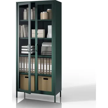 Policová skříň Nábytek PEGAS Prosklená vitrína lahvově zelená Moderní ANGELO 800 x 1850 x 450 mm