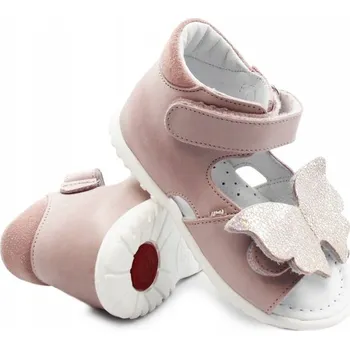 Dívčí obuv EMEL ES2428E-4 LETNÍ SANDÁLKY PRO DÍVKY, KOŽENÉ, RŮŽOVÉ S MOTÝLKEM, VELIKOST 23