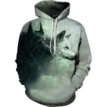 Pánská mikina Pánská mikina s kapucí VLK, Motiv Dva Vlci 3D Potisk - XS