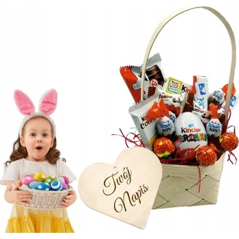 Dárkový potravinový koš Dárkový koš s gravírováním KINDER jako DÁREK na Den dětí, Velikonoce, zajíček