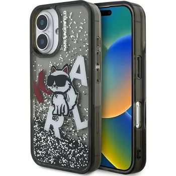 Pouzdro na mobilní telefon Karl Lagerfeld Liquid Glitter Scattered Choupette Zadní Kryt pro 16 Black