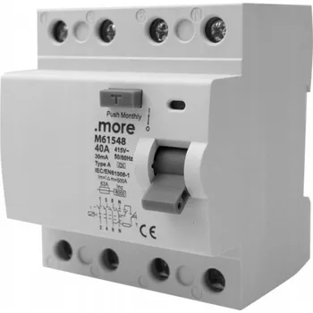 vypínač Proudový chránič TYP A 6kA 4P 40A 30mA pro hřebenovou lištu U