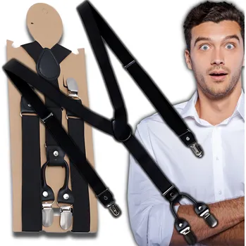 Kšandy Elegantní pánské šle na kalhoty, černé, z galantní a ekologické umělé kůže, nastavitelná délka 70-110 cm