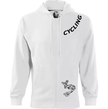 Pánská mikina Cycling nápis šikmo - Mikina s kapucí na zip trendy zipper - S ( Bílá )