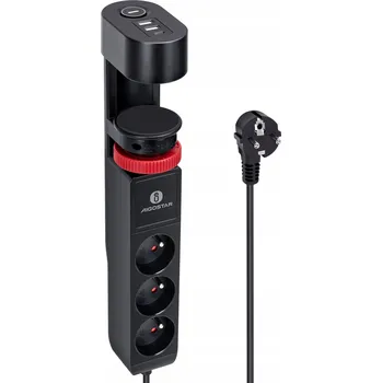 Elektrická zásuvka ZÁSUVKOVÁ LIŠTA PRODLUŽOVACÍ KABEL KANCELÁŘSKÝ 3 ZÁSUVKA 3USB 1,5M ČERNÁ Aigostar