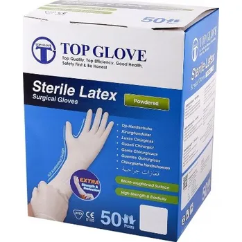 Vyšetřovací rukavice Chirurgické rukavice Top Glove latexové pudrované velikost 6.5, pár