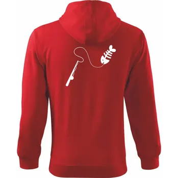 Pánská mikina Rybaření - Prut - Mikina s kapucí na zip trendy zipper - 2XL ( Červená )