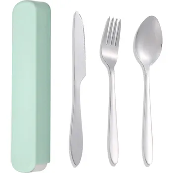 Příbor Cestovní sada příborů z nerezu | příbor na cesty | jídelní sada - Zelená
