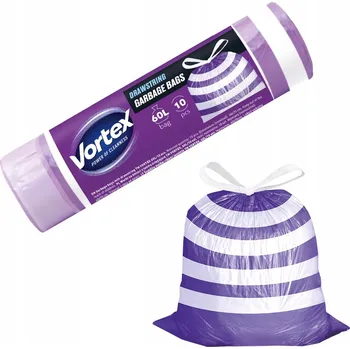 Pytle na odpadky Pytle na odpadky Vortex 60 l 10 Ks Fialovo-bílé se stahovací páskou