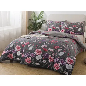 Povlečení XPOSE Bavlněné Renforcé povlečení Flora 140 x 200, 70 x 90 cm knoflíky