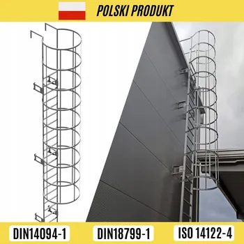 Žebřík OCELOVÝ NOUZOVÝ ŽEBŘÍK S OCHRANNÝM KOŠEM 3,1 M, POZINK