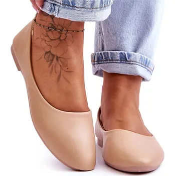 Dámská obuv KOŽENÉ KLASICKÉ BALERÍNKY BEŽOVÉ NA ZKLUZNUTÍ VEL. 42