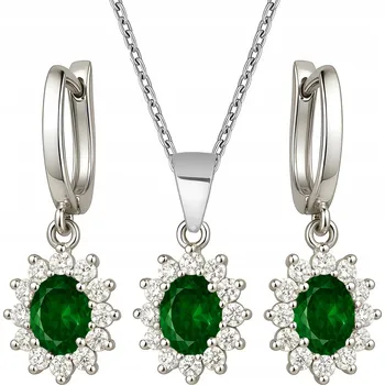 Náhrdelník Dámský komplet stříbro 925 – náušnice a náhrdelník se smaragdovým kamenem