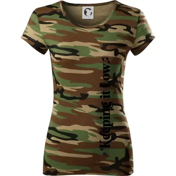 Dámské tričko KEEPING IT LOW NA VÝŠKU - basový klíč - Dámské maskáčové triko - XS ( Hnědý maskáč )