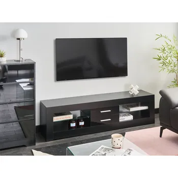 Televizní stolek TV stolek černý MDF moderní skříňka pod TV s otvorem pro LED kabel obývací pokoj Beliani